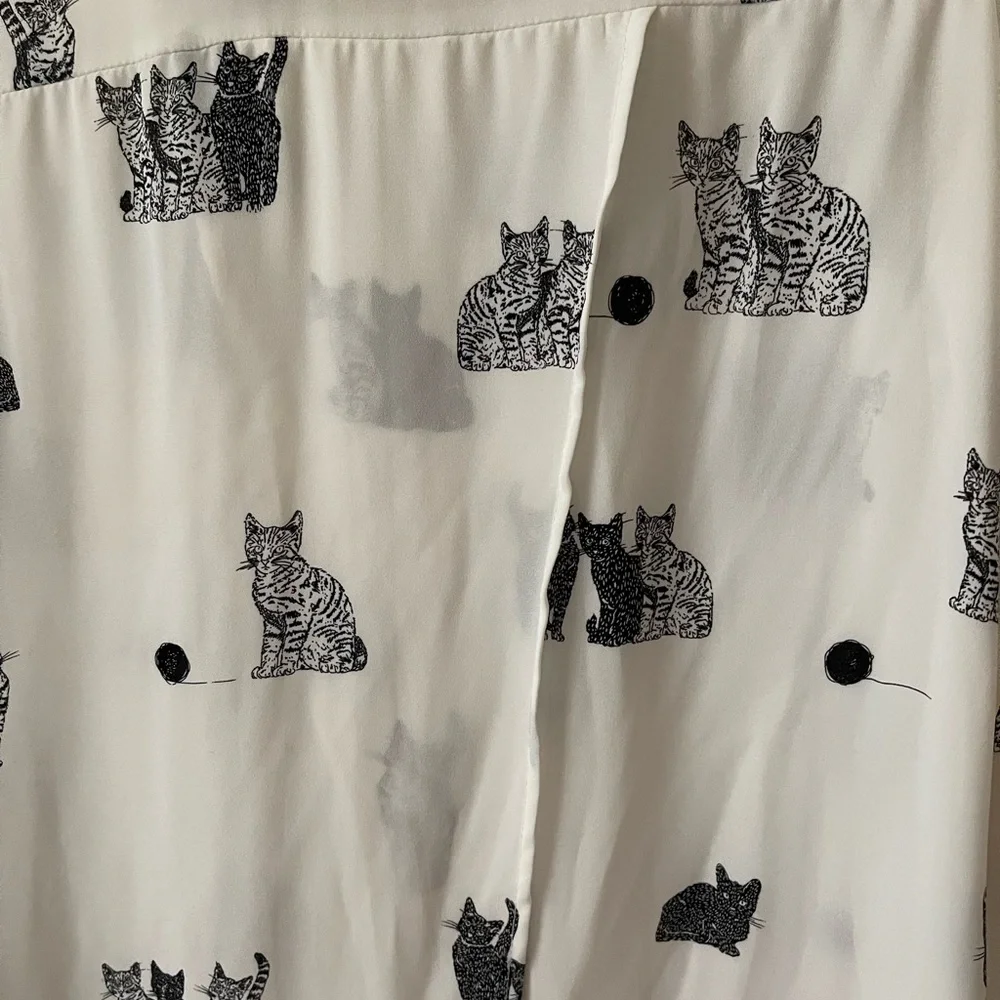 Zara White Blouse with Black Cat Print size XS